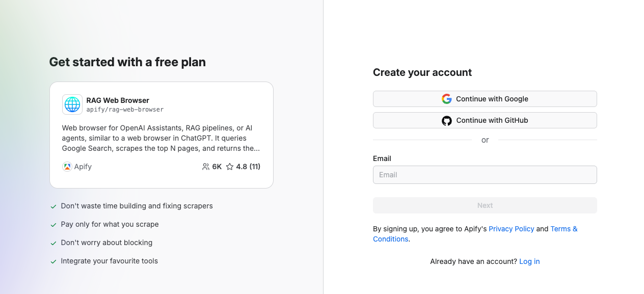 Make interface showing API token field and connection name field for Apify integration setup