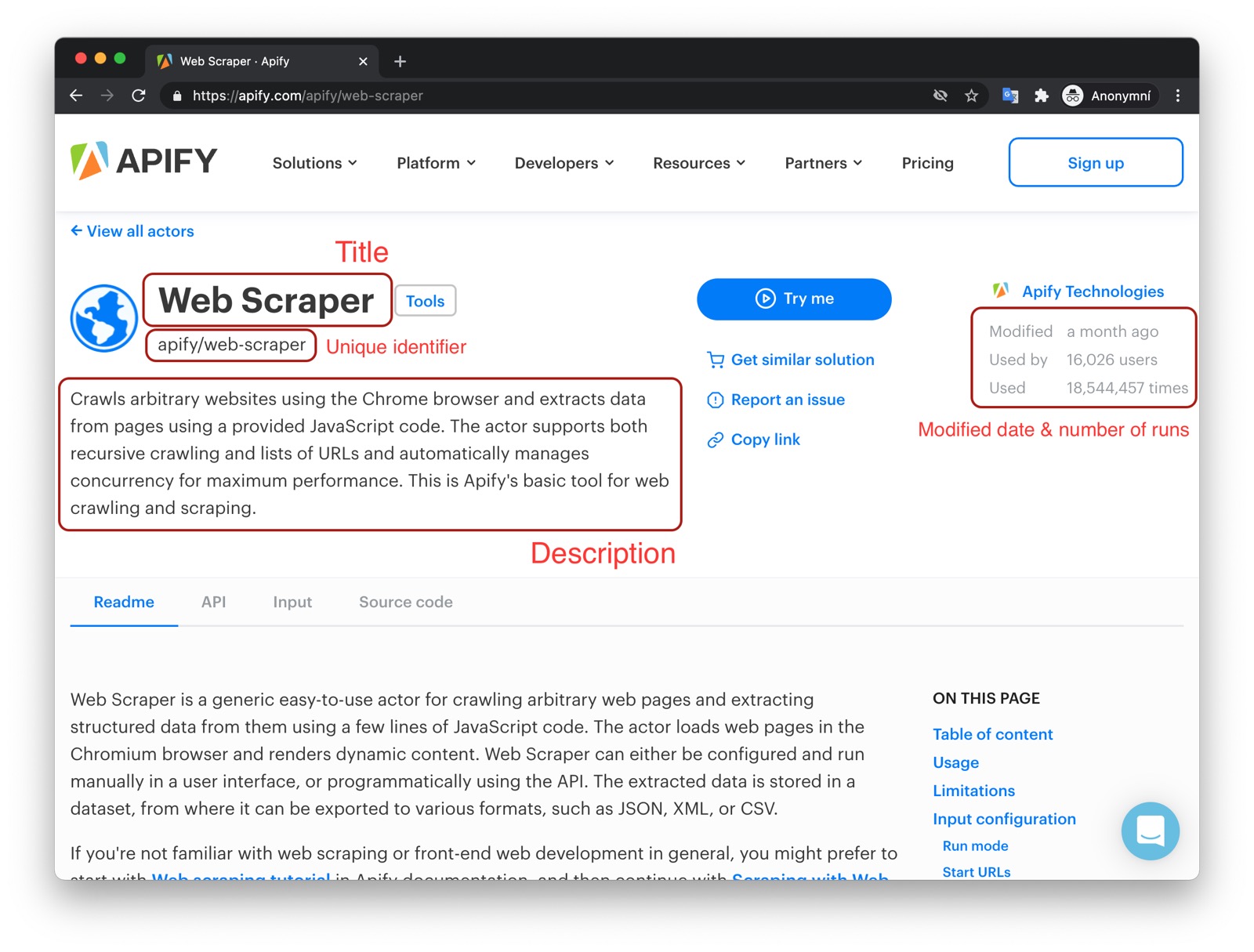 Overview of data to be scraped. data to scrape